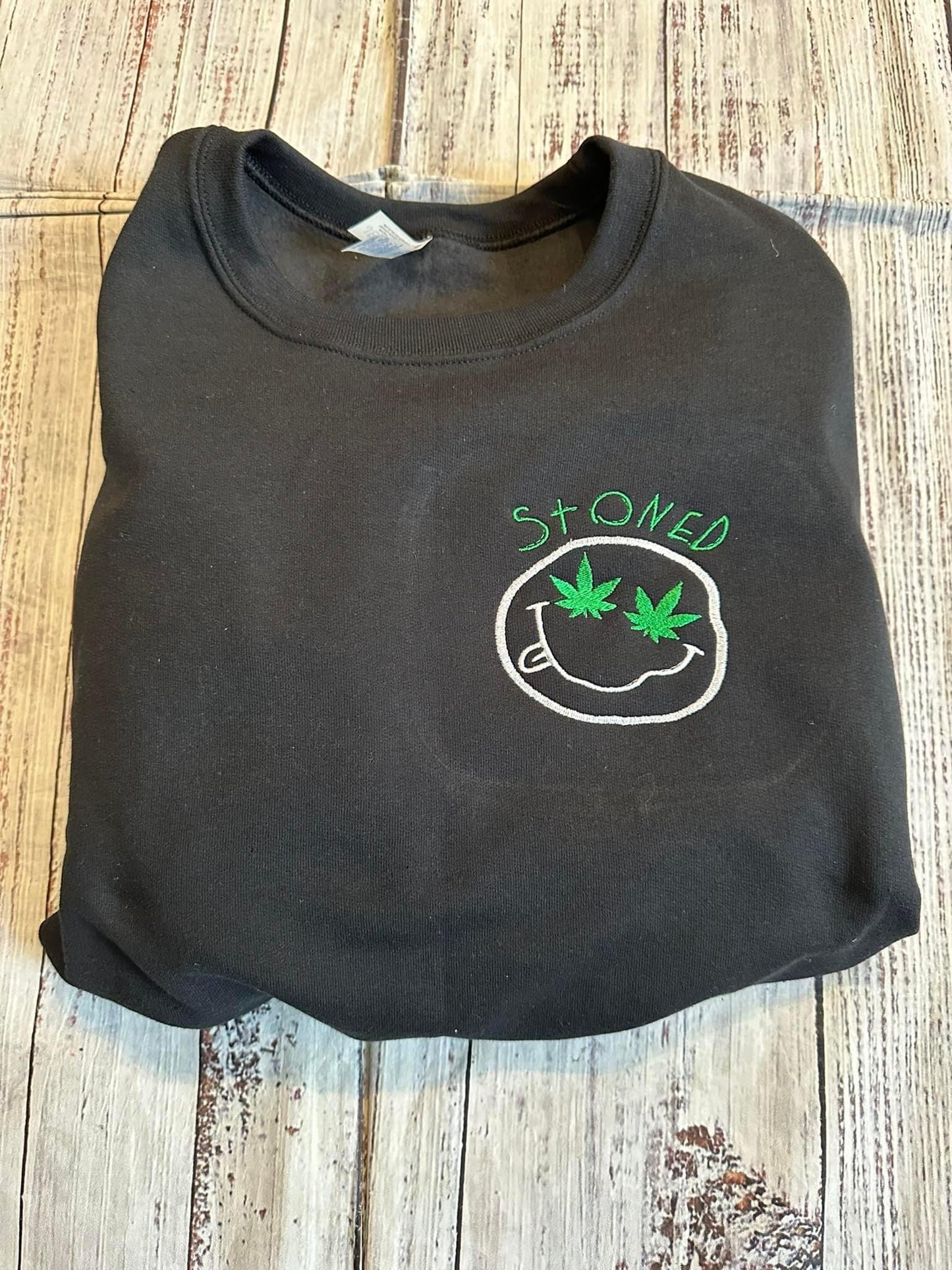 Stoned embroidered crew