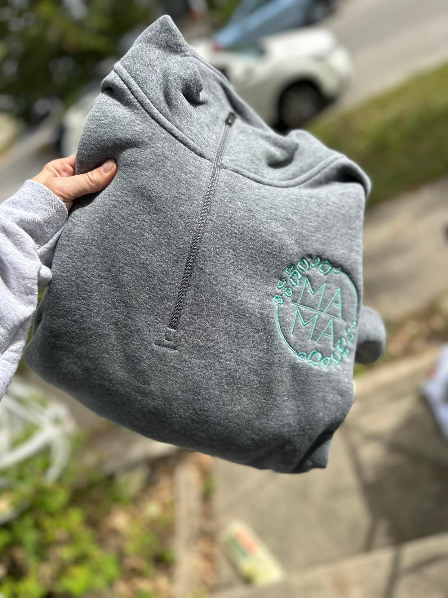 Cheetah mama embroidered half zip