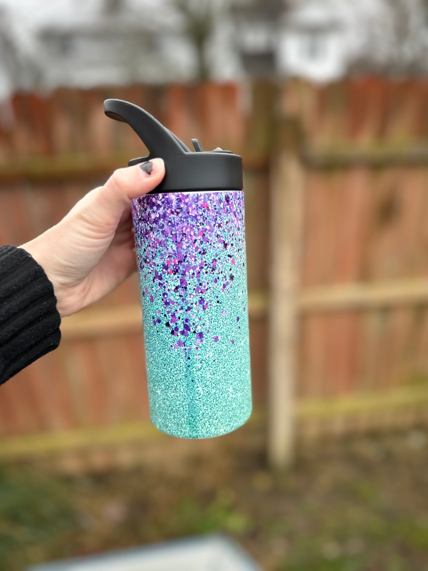 Ariel glitter water bottle