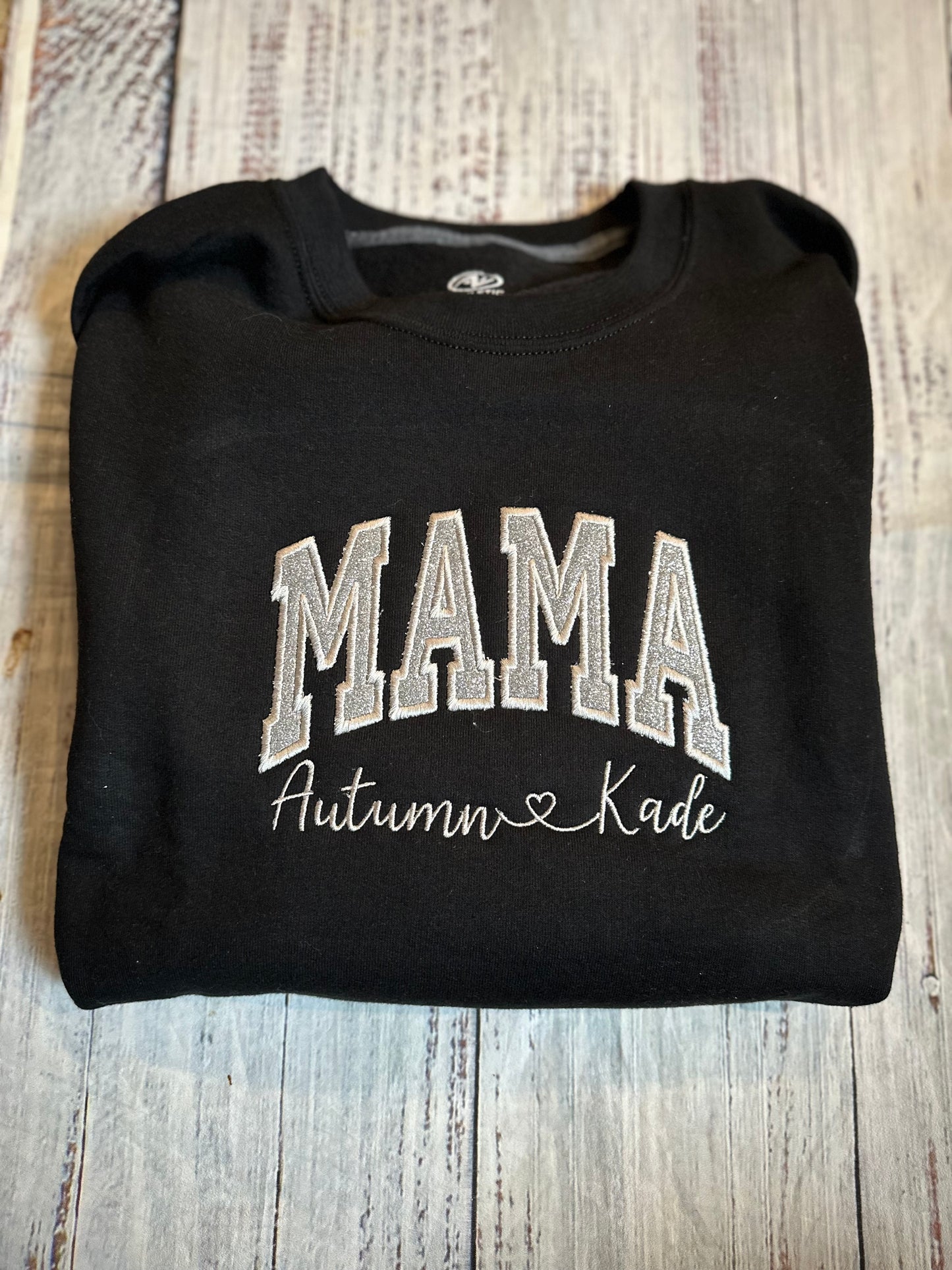 Silver glitter mama embroidered crew
