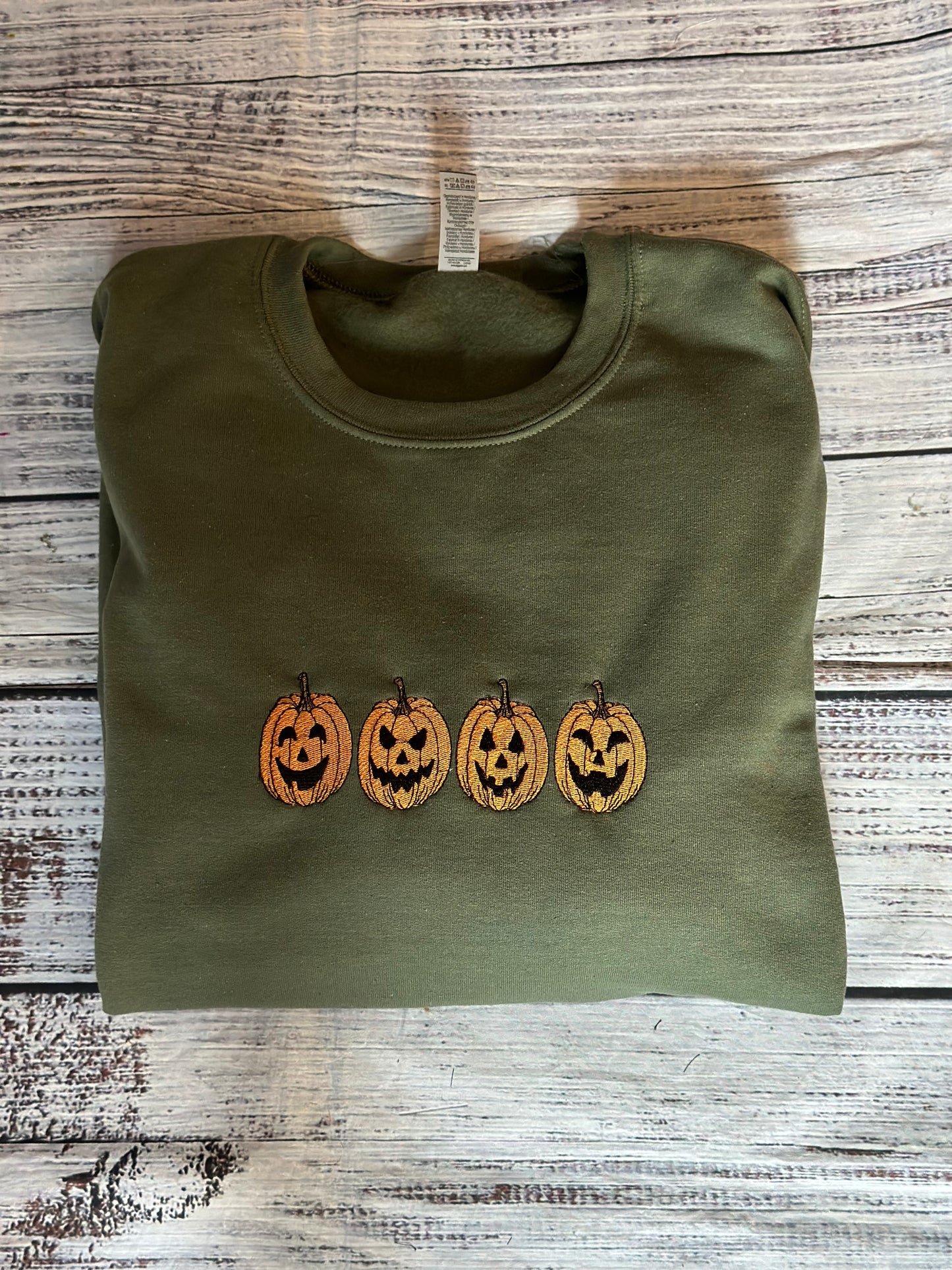 Pumpkin embroidered crew