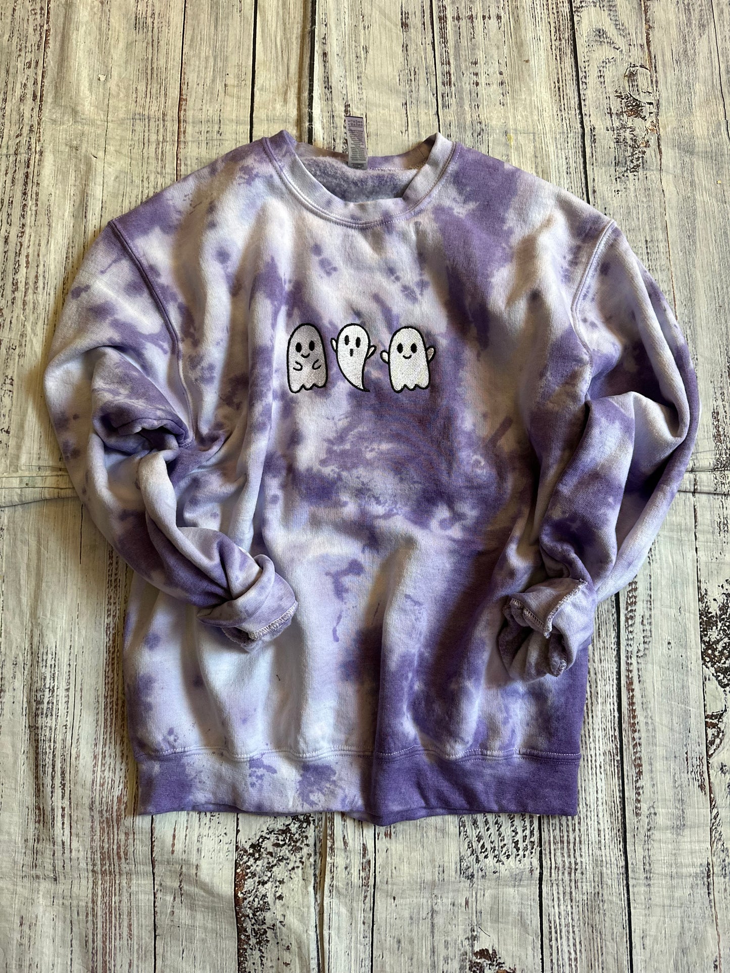 Purple acid wash ghost embroidered crew