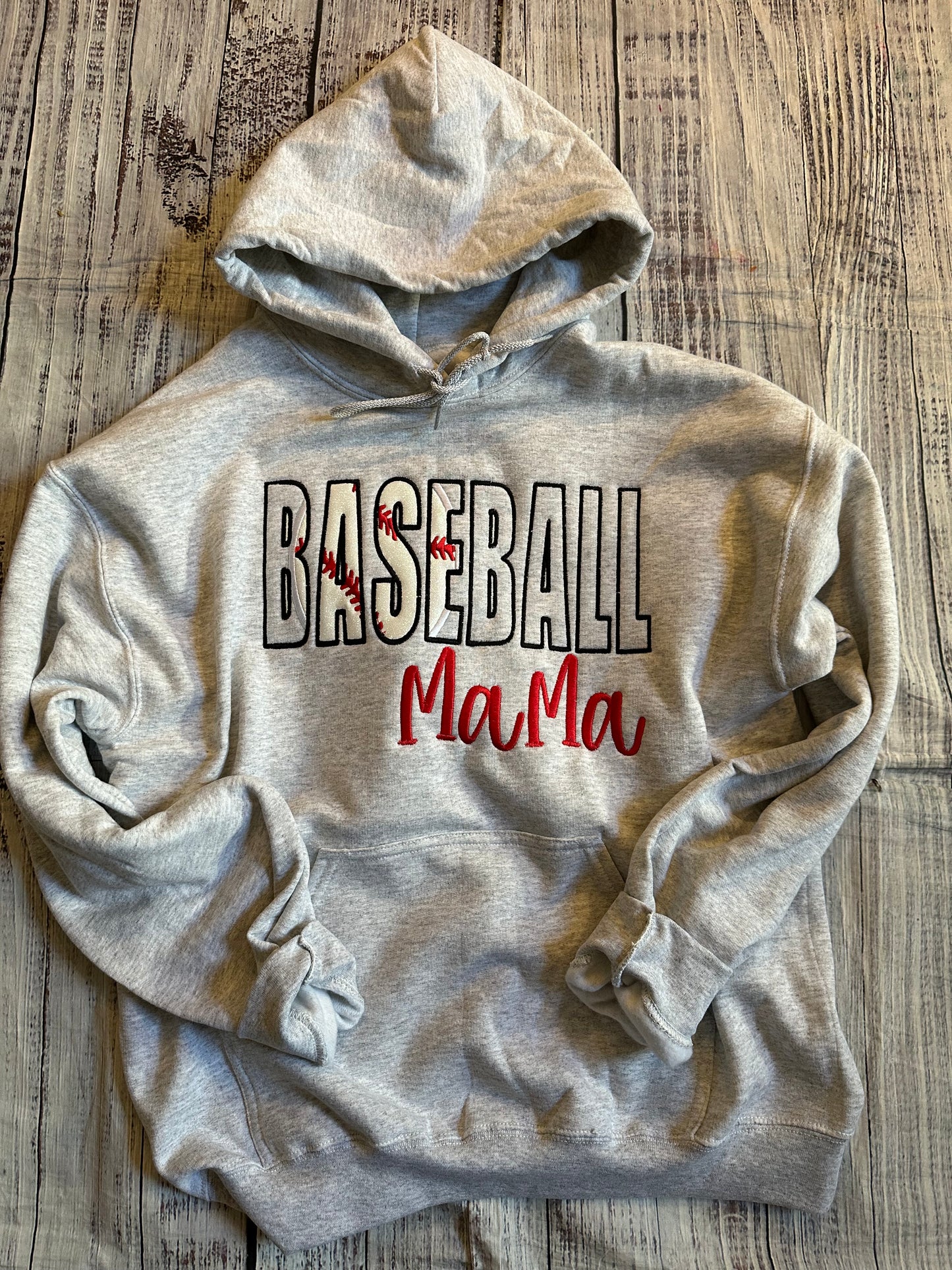 Baseball mama grey embroidered hoodie