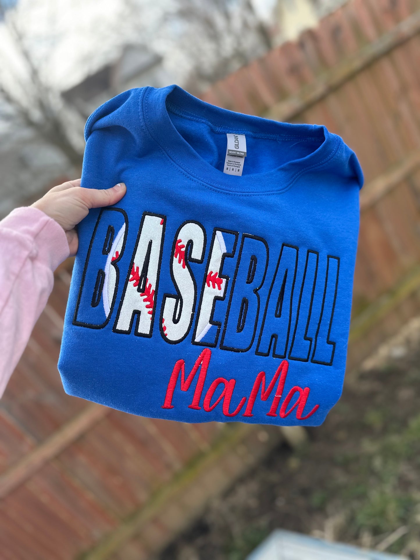 Baseball mama embroidered blue crew