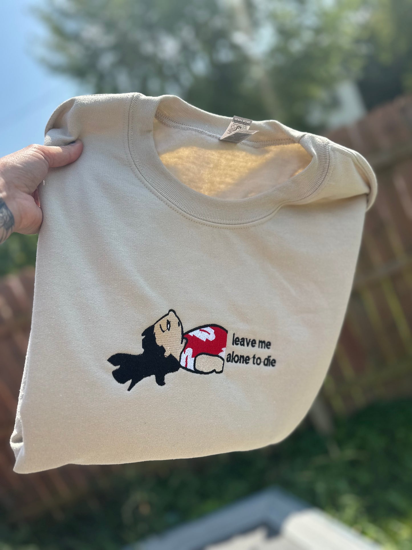 Lilo leave me alone embroidered crew