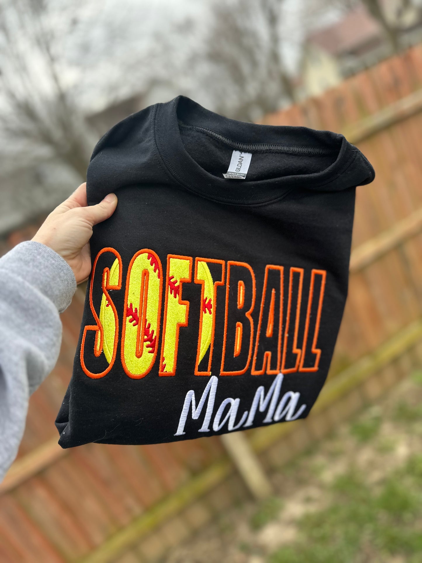 Softball mama embroidered crew