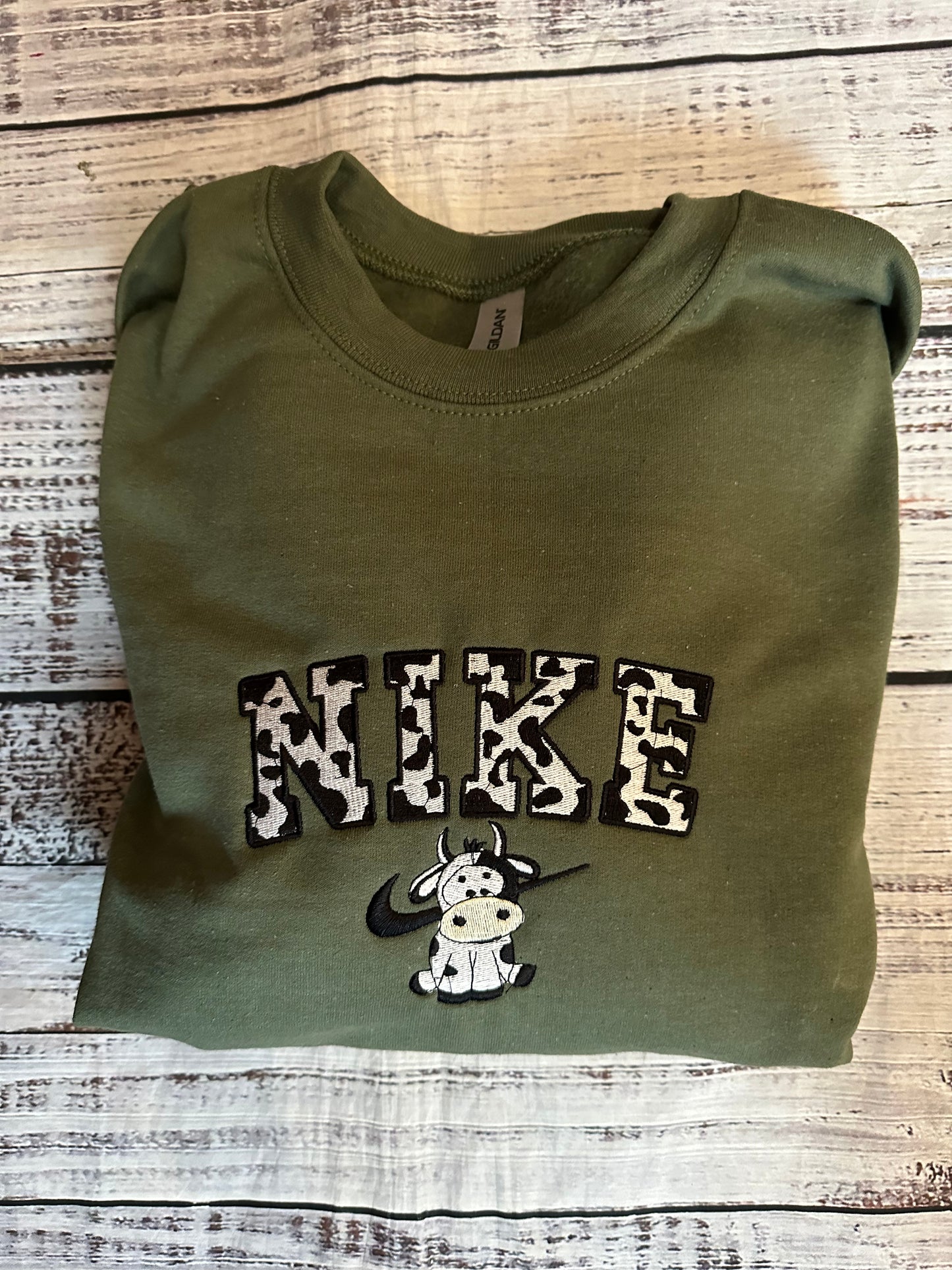 Embroidered cow crew