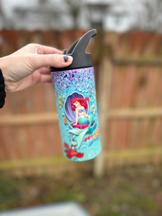 Ariel glitter water bottle