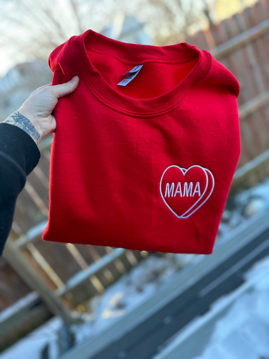 Conversation embroidered mama heart crew