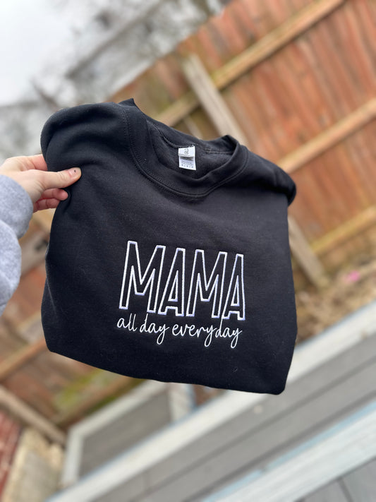 Mama all day embroidered crew
