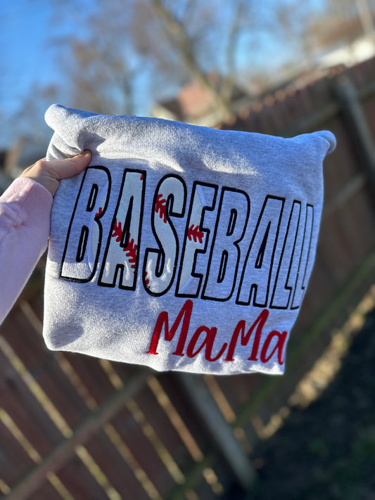 Baseball mama grey embroidered hoodie