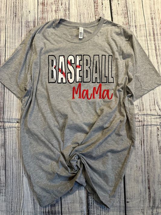 Baseball mama grey embroidered tee