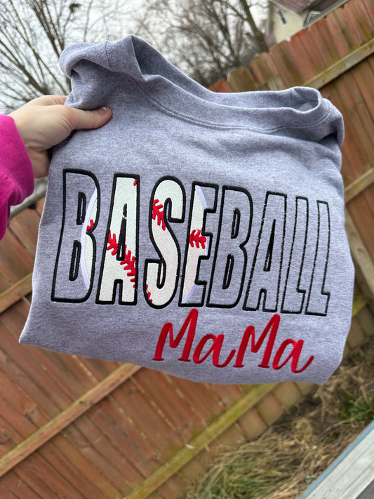 Baseball mama grey embroidered crew