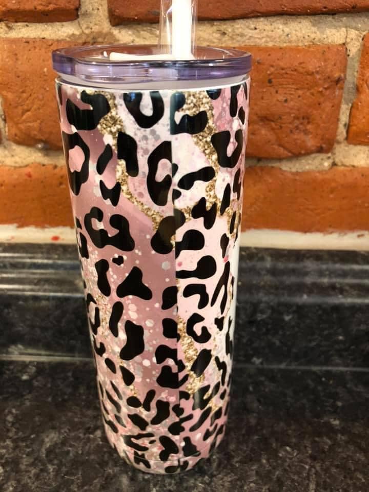 Pink cheetah mom life tumbler