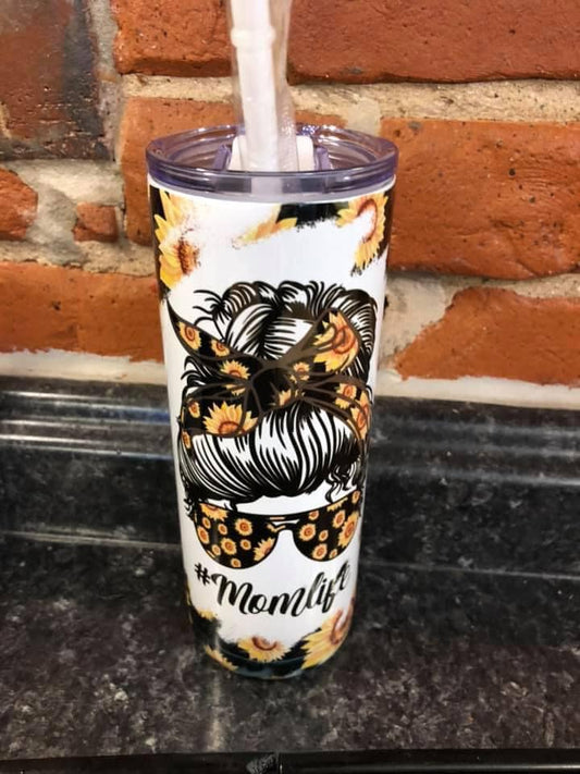 Sunflower mom life tumbler
