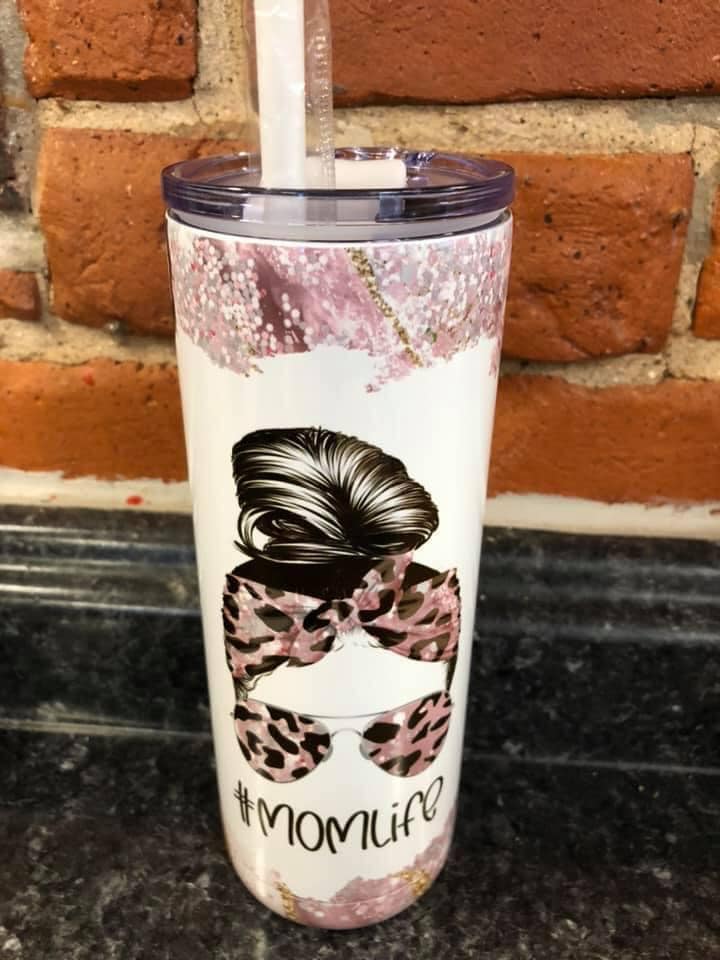 Pink cheetah mom life tumbler