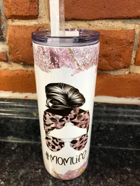 Pink cheetah mom life tumbler